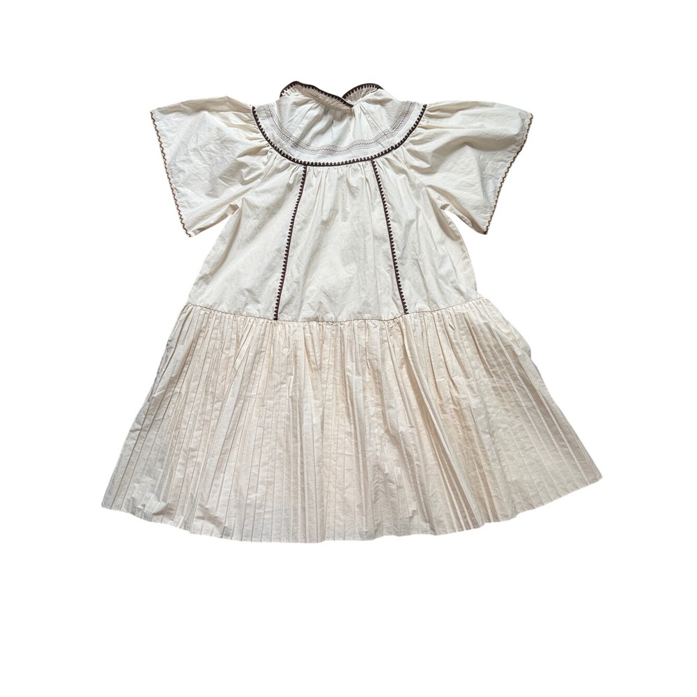 Blue B Cream Pleated Tiered Boho Babydoll Dress M Euro Summer Western Coastal - Picture 3 of 9